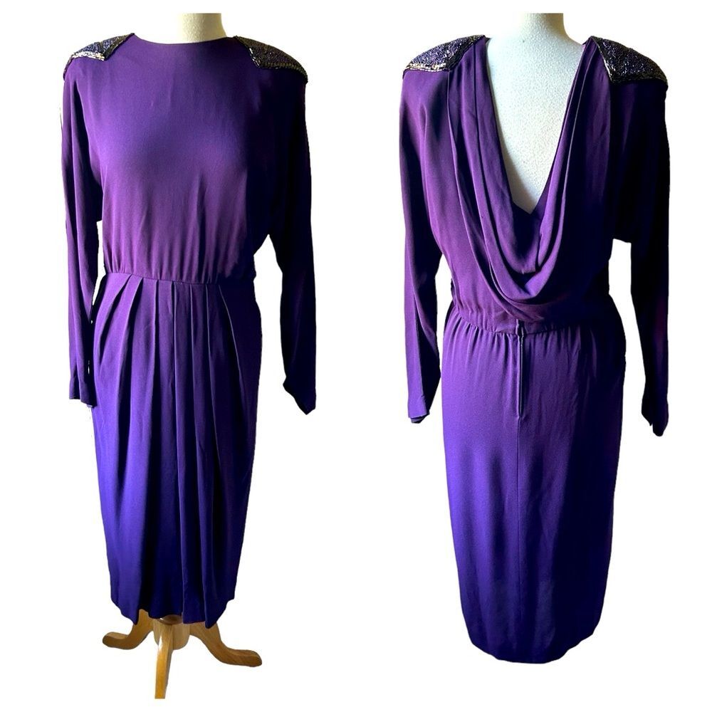 Vintage Morton Miles for the Warrens Purple Midi Backless Sheath Dress - M/L